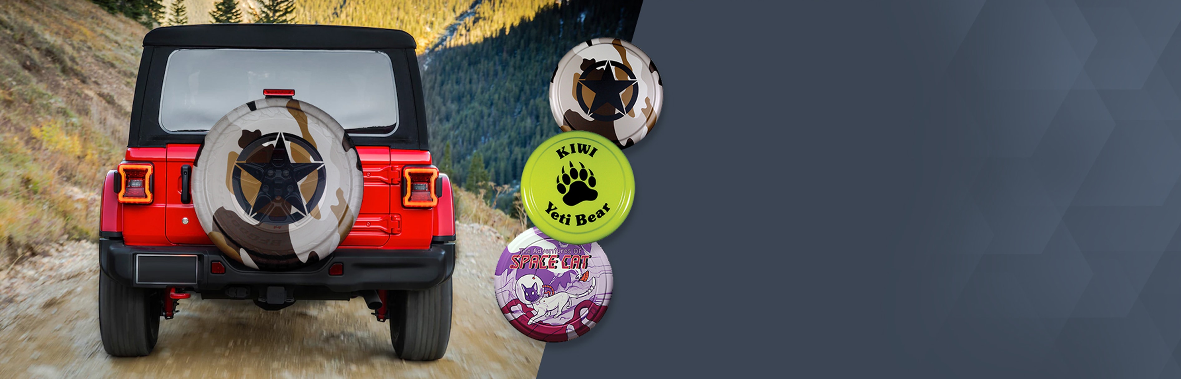 Hard & Soft Spare Tire Covers | Ford Bronco Tire Covers | Jeep Wrangler JK  & JL Tire Covers| Land Rover Defender Tire Covers |Center Console Armrests  - Boomerang